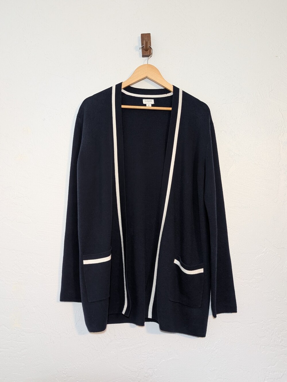 JCREW Womens Navy Blue & White Cardigan Coastal Fisherman Preppy Old Money